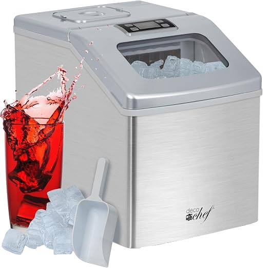 Deco Chef Countertop Ice Maker 40LB/24H, 24 Full Cubes Every 15 Minutes, Adjustable Size, Digital Control and Timer, Self-Cleaning, EZ Access Flip Lid, Scoop Included, Stainless Steel