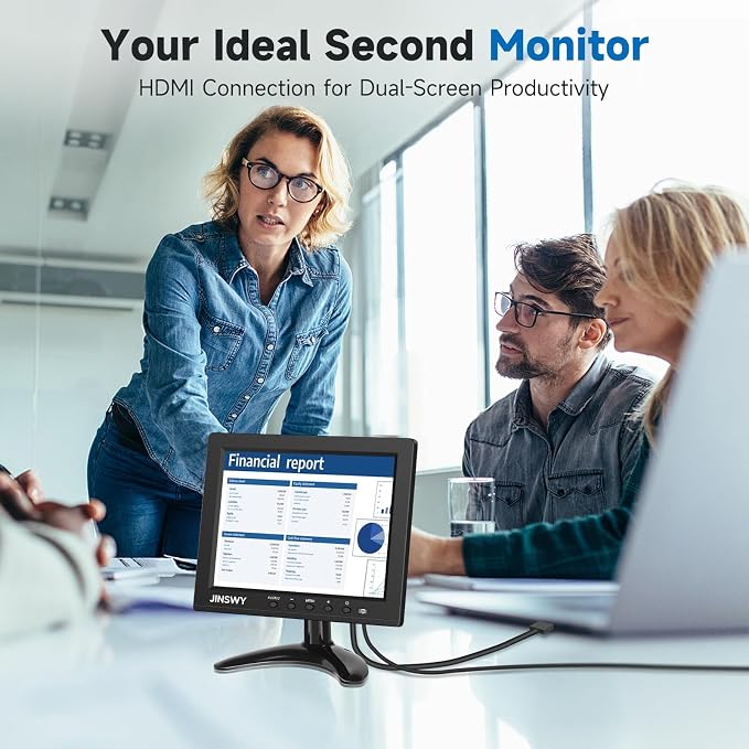 8" Security Monitor, 800x600 HD Display, HDMI VGA BNC AV USB Ports, Small Monitor with Built-in Speakers & Remote Control, for CCTV Surveillance, DVR, PC, Raspberry Pi