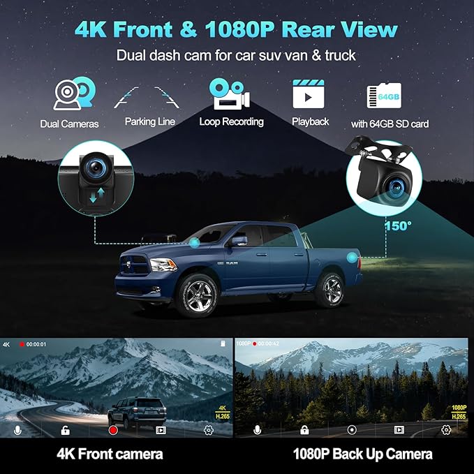 Portable Apple CarPlay Screen for Car, 10.26“ Wireless CarPlay & Android Auto Touch Screen Voice Control Navigation, 4K Dash Cam & 1080P Backup Camera DVR Recording Plug & Play for Car Truck