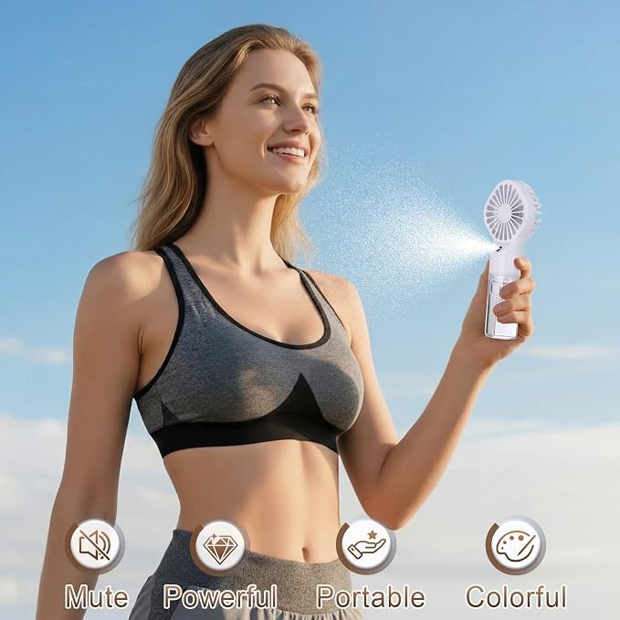 9 Pack Misting Fans Portable Rechargeable Handheld Spray Fans with 25ml Water Tank 4-speed Personal Cooling Fan, USB-c Mini Handheld Fan for Travel Outdoor Sport Office Home Summer Gifts