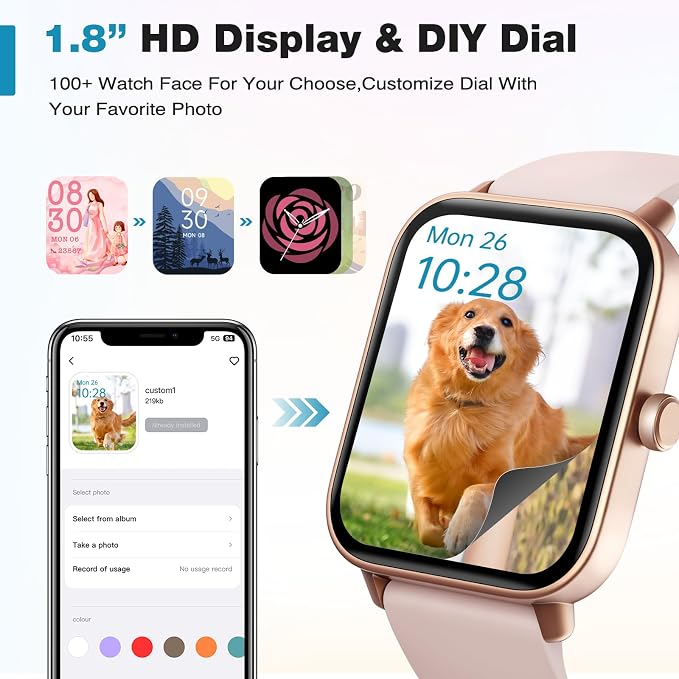 Fitpolo Smart Watch for Women,1.8” Touchscreen, Bluetooth Call, Alexa Built-in,24/7 Heart Rate SpO2 Monitor,Step Counting,Sleep Tracking, IP68 Waterproof Fitness Tracker Watch for Android iPhone