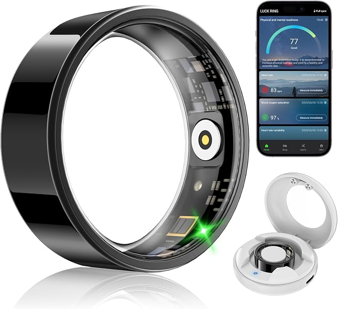 Smart Fitness and Activity Ring for Men and Women - Track Heart Rate Stress Sleep Steps and Blood Oxygen, 10ATM Waterproof Fitness Tracker for iPhone and Android, No Subscription Fee, Size 10