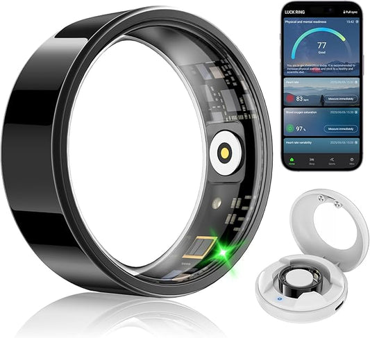 Smart Fitness and Activity Ring for Men and Women - Track Heart Rate Stress Sleep Steps and Blood Oxygen, 10ATM Waterproof Fitness Tracker for iPhone and Android, No Subscription Fee, Size 12