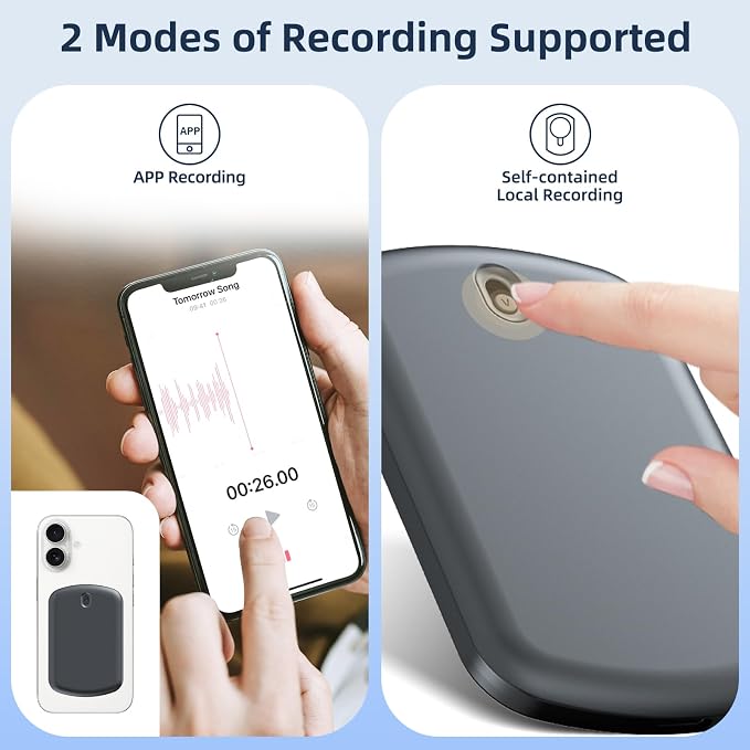 AI Note Taker Transcription with APP 128GB Voice Recorder for Phone Call | Magnetic Audio Recording Device, Portable Transcriber, Digital Recorder for Note Taking, Lectures, Meetings, Classroom