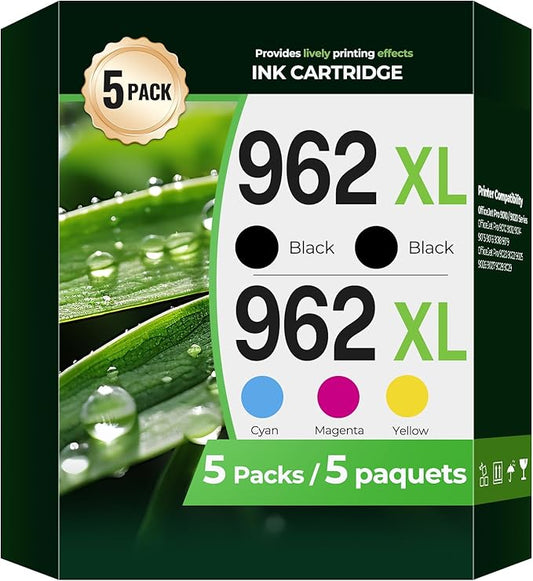 962XL Ink Cartridges Combo 5 Pack OfficeJet Pro 9010 9015 9020 9018 Compatible with HP 962XL Ink Cartridges HP962XL HP962 HP962XL/962 Printer for OfficeJet Pro 9015 9010 9020 9018 9025 9012 9014