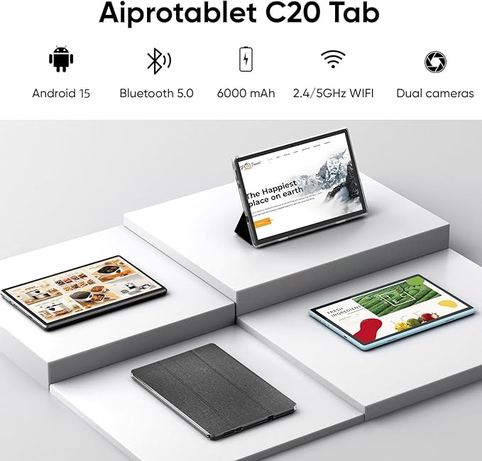 COLORROOM Tablet 10 inch Android 15 Tablets, 12GB+64GB/1TB Expand, Quad-Core Processor, 1280x800 Touch Screen Display, WiFi 5, Dual Cameras, 6000mAh Battery
