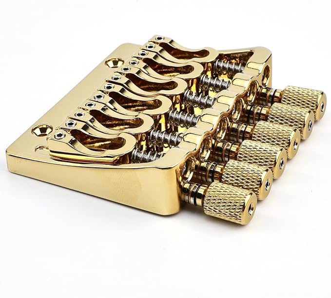 Zinc Alloy Headless Electric guitar Bridge，6 String Fixed Bridge - String Spacing 10.5mm(13/32")，Fits for 6-String Headless Electric Guitar Replacement Parts（Gold）