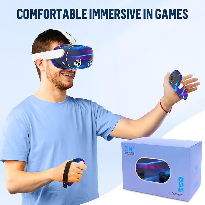 Silicone Cover Set Compatible with Meta/Oculus Quest 3s Accessories, Silicone Face Cover, Controller Grip Cover, Camera Lens Protector, VR Shell Cover, Protective Lens Cover, Not Fit Quest 3