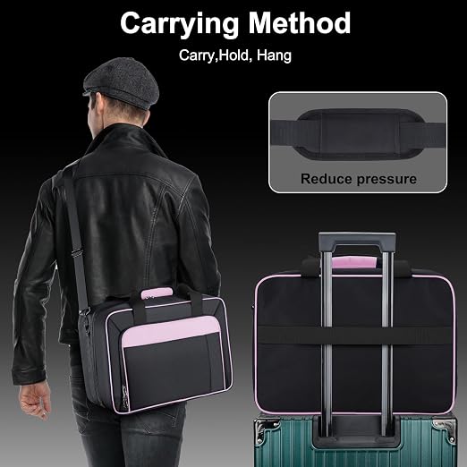 Carrying Case Fit for PS5, Travel Thickened Protective Bag Compatible with Playstation 5 Console, Headset, PS5 Controller, Game Discs, and Gaming Accessories, Pink