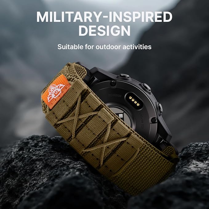 Bandletic Compatible with Garmin Instinct Watch Bands, Rugged Tactical Nylon for Fenix 8 47mm/7/6 Pro/5 Plus, Quick Fit 22mm Strap Fit for Forerunner 970/965/955/Approach S70/S62/S60/Epix 2 Pro/Quatix