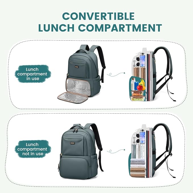 GOLF SUPAGS Lunch Backpack 16 Inch Laptop Backpack with Insulated Cooler Lunch Box Food Bag for College Work Camping Picnics (Atrovirens)