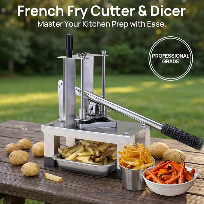 French Fry Cutterr,Professional Potato Cutter Slicer with 3/8", 1/2", 1/4" Stainless Steel Blades Stainless Steel Vegetable Chopper for Potato,Carrot,Cucumber,Onion,Home Use