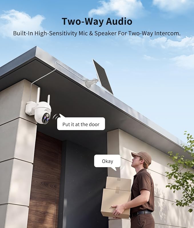 Dual-Lens Solar Security Cameras Wireless Outdoor, 10x Zoom to See Further 360 PTZ WiFi Camera for Home Security with Color Night Vision, AI Body Detection, 2-Way Audio, Spotlight Siren Alarm