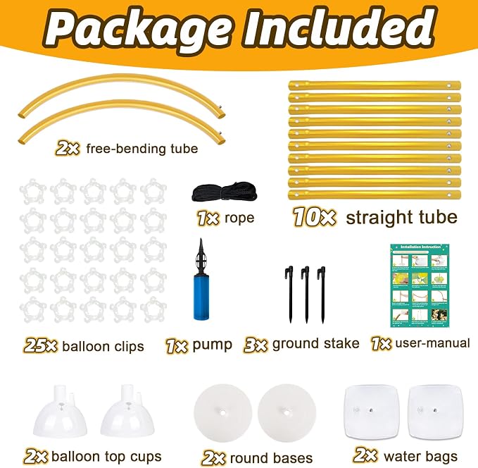AerWo [Upgraded] Balloon Arch Kit 8.2ft+6ft, Gold Half Balloon Arch Stand with Base, Free Bending Top Curve Balloon Frame Stand for Floor Birthday Wedding Christmas Decorations