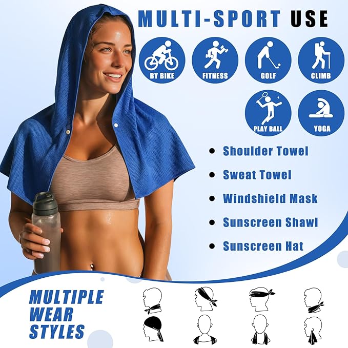 Breling 10 Pack Cooling Hoodie Towels, UPF 50 Sun Protection & Instant Cooling Towels Hoodie for Neck and Face Head Wrap for Hot Weather Sport, Gym, Camping Summer Outdoor Activity(Multicolor)