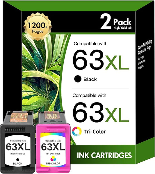 63 63XL Ink Cartridges Combo Pack Envy 4520 OfficeJet 3830 Replacement for HP 63XL Ink Cartridges Black and Color for HP Envy 4512 OfficeJet 4650 5255 5258 5200 DeskJet 1112 Printer 2-Pack