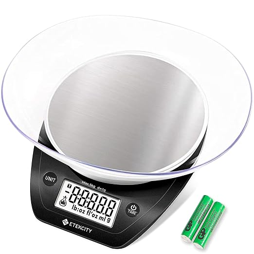 Etekcity 11lb Digital Kitchen Food Scales, 304 Stainless Steel with Removable Bowls and LCD Display