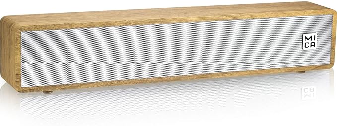 MICA Computer Speakers, Vintage Wired Computer Sound Bar, Retro Wooden Mini Soundbar, 3.5mm Aux Connection, USB Powered PC Speakers for Desktop Monitor, Laptop, Tablets (Yellow)