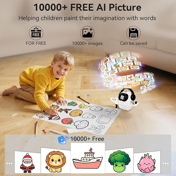 AI Drawing Robot for Kids, 10000+ Free AI-generated Images,Regularly updated image library,Educational Learning Toys for Boys & Girls Ages 3-8 ,AI Enlightenment Painting Toy for Birthday Gift (Black)