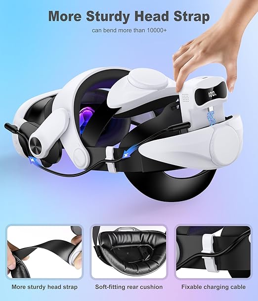 Head Strap for Quest 3/3S & Quest 2 with Battery, Comfor VR Accessory with 2 Adjustable Knobs to Adjust for Head Fit, Elite Strap with 7500mah Battery & Charging Station for Extended 3H Playtime