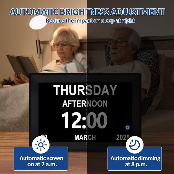 10.1" Touchscreen Digital Calendar Alarm Clock, Dementia Clocks for Seniors Extra Large Display Clock with Day and Date for Elderly, 40 Reminders&64 Alarms&Auto-Dimming&Auto DST(Black)