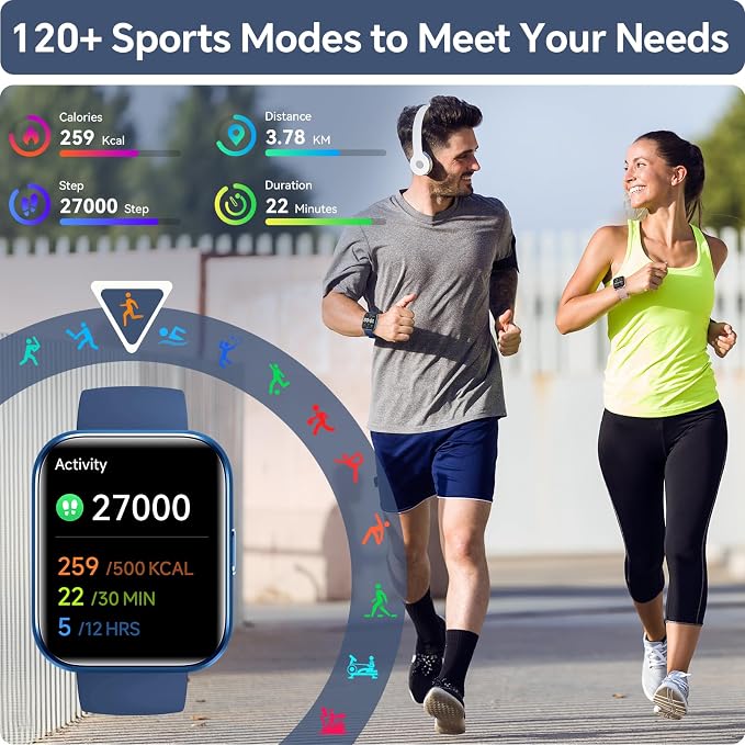 Smart Watch for Men/Women Android & iPhone, 1.85" Touchscreen Smartwatch with Answer/Make Calls, Fitness Watch with 3ATM Waterproof, 120+ Sport Modes, Heart Rate/Sleep/SpO2 Monitor,Pedometer, Alexa