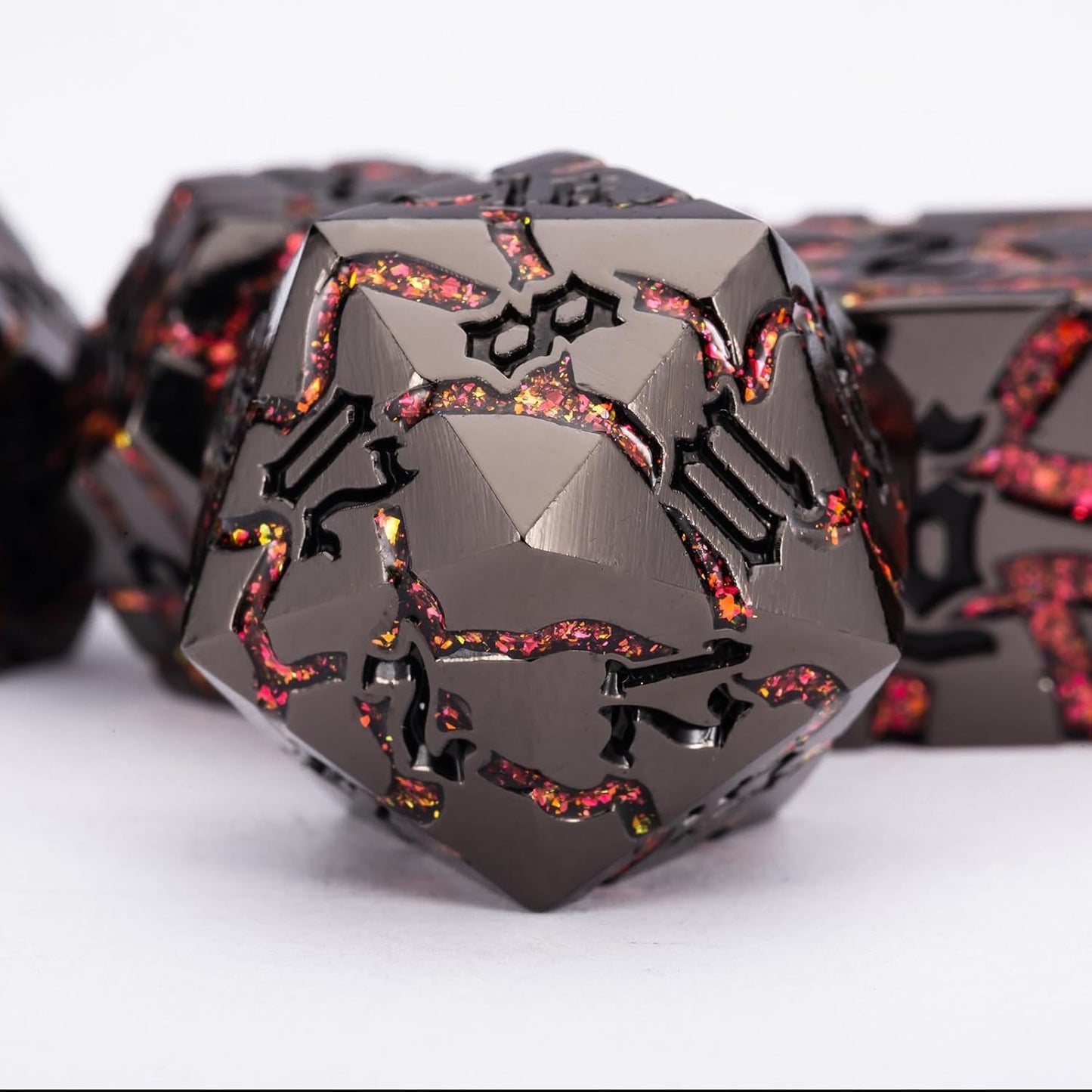 Crack Glitter Metal Dice,7pcs D&D Dice Set with Gift Box,RPG Polyhedral Stripe Dice for Dungeons and Dragons