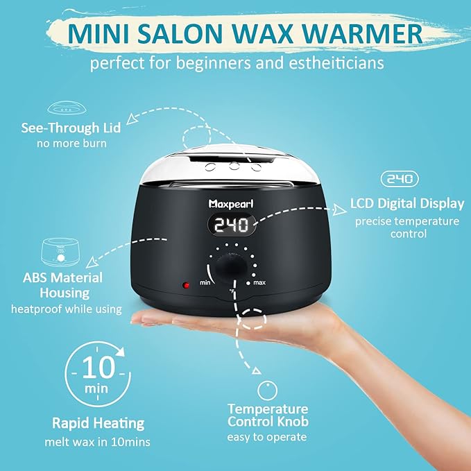 Maxpearl Digital Waxing Kit with 7 Packs of Hard Wax Beads for Brazilian, Bikini Waxing, Face, Eyebrows, Underarms, Arms, Chest, Back, Legs