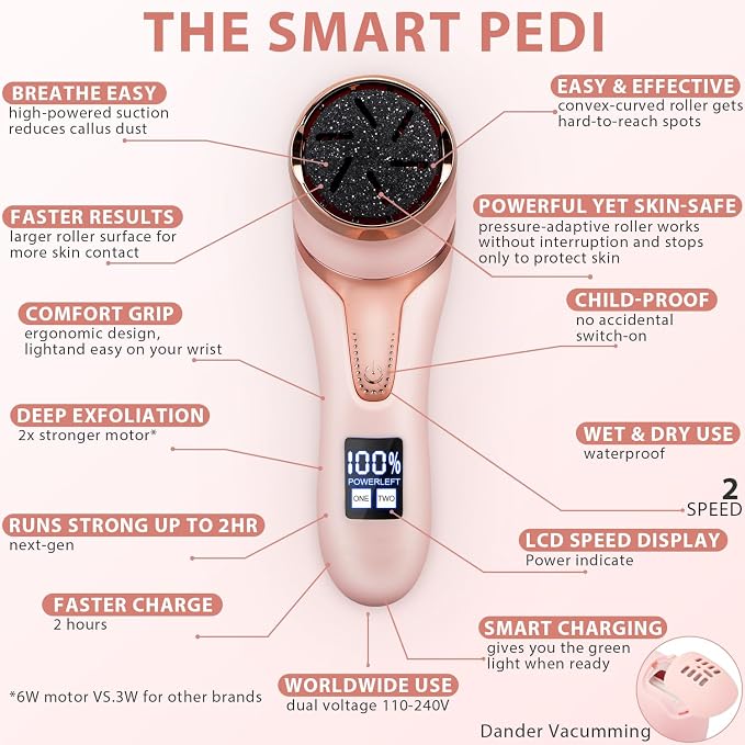 Electric Callus Remover for Feet (with Dander Vacuum Cleaner), Rechargeable Foot Callus Remover Pedicure Tools Foot File, Professional Foot Care Kit Deadskin Remover with 9Heads&2Speed,LCD Display