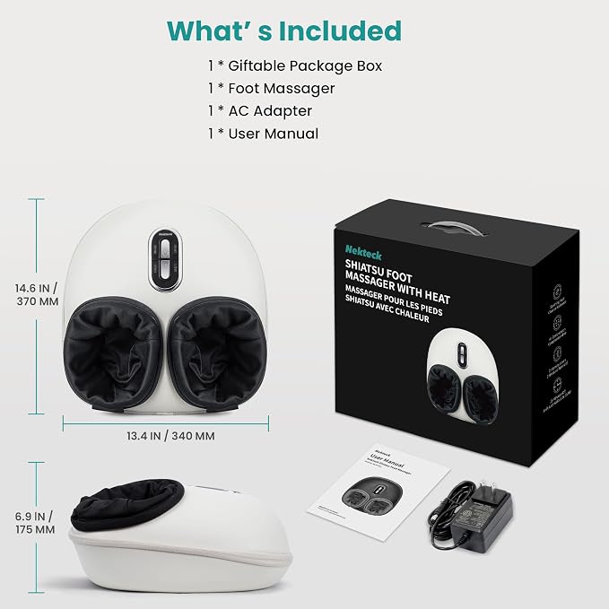 Nekteck Shiatsu Foot Massager Machine with Soothing Heat, FSA Eligible Air Compression Deep Kneading Therapy, HSA Massage Tools Improve Blood Circulation Foot Wellness, Fits Size Up to US 13