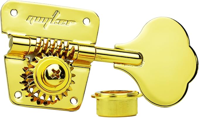 Guyker Bass Tuners (2R + 2L) - 1:20 Ratio Open Gear Tuning Key Pegs Machine Head Replacement for Electric Jazz Guitar Bass or Precision Instruments - GK530 Gold