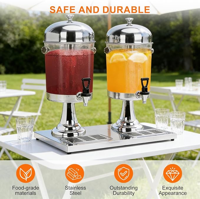 4.4 Gallon Iced Beverage Drink Dispenser, Stainless Steel Water Jar with Stand, Iced Beverage Drink Dispenser for Parties, Commercial Hot Cold Juice, Hot & Cold Drinks