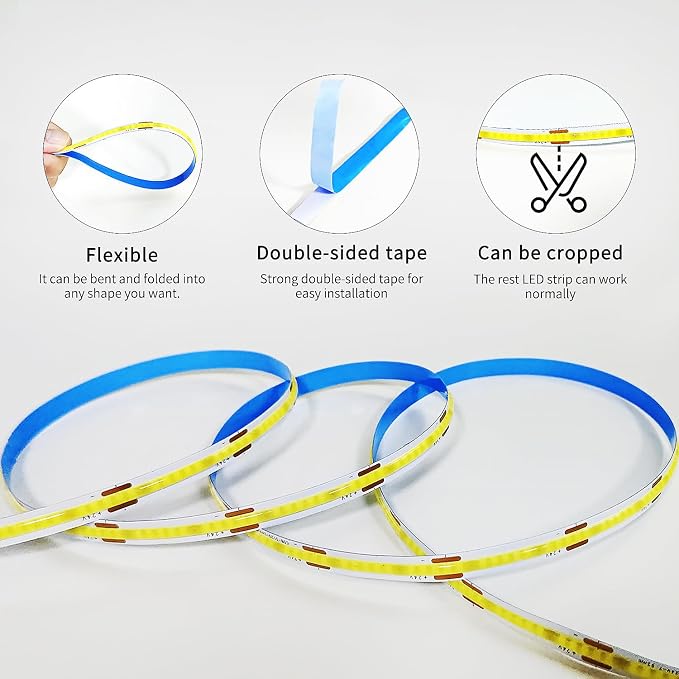 COB LED Strip Lights 100ft,6000K DC 24V Dimmable White Flexible LED Rope Lights for Bedroom,with Remote and app Control LED Lights Strip for Living Room, Shelf, Cabinet(2 Rolls of 50ft)