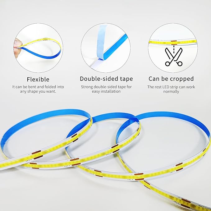 COB LED Strip Lights 100ft,3000K DC 24V Dimmable Warm White Flexible LED Rope Lights for Bedroom,with Remote and app Control LED Lights Strip for Living Room, Shelf, Cabinet(2 Rolls of 50ft)