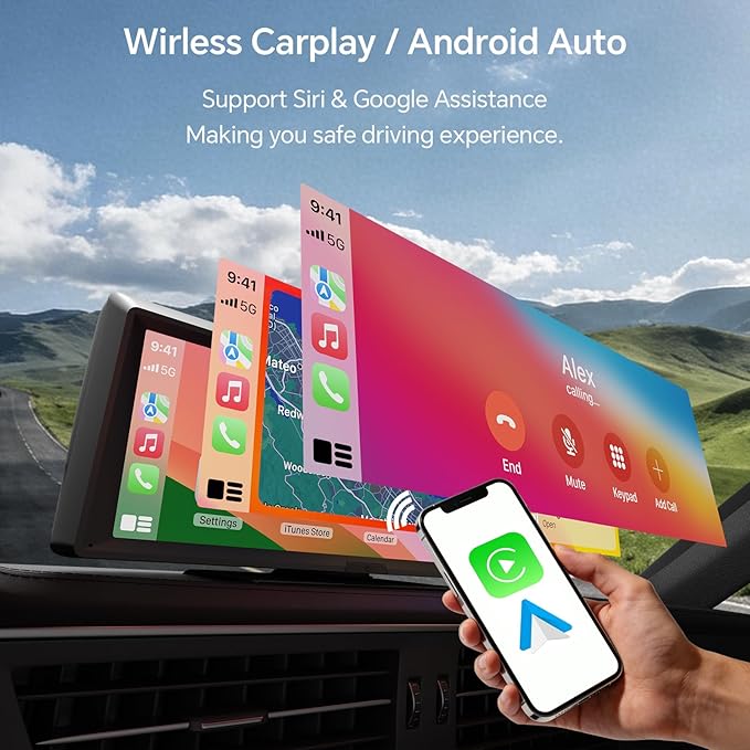 8.1" Portable Wireless Carplay Car Stereo, Apple CarPlay & Android Auto, 2K Built-in Dash Cam, 1080P Backup Camera, Plug & Play Touchscreen with Offline GPS Navigation, Bluetooth 5.2 for Truck SUV RV