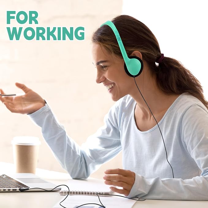 Konohan 30 Pack Headphones Bulk Headphone for School Classroom Student Wired Headphones Adjustable with 3.5 mm Jack for Adults (Emerald Green)