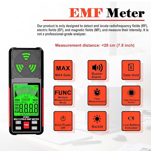 EMF Meter, 3-in-1 Portable Electromagnetic Field Radiation Detector Handheld EMF Tester for EF, RF, MF, WiFi Signal, Radio Frequency Detector Suitable for Home Office EMF Inspections Ghost Hunting