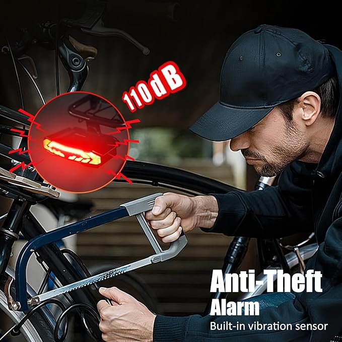 WSDCAM Smart Bike Tail Light for Cargo Rack with Turn Signals and Brake Light, Auto On/Off USB Rechargeable Wireless Remote Bike Horn Alarm Rear Bike Light Reflector Bicycle Tail Light with Rack Mount