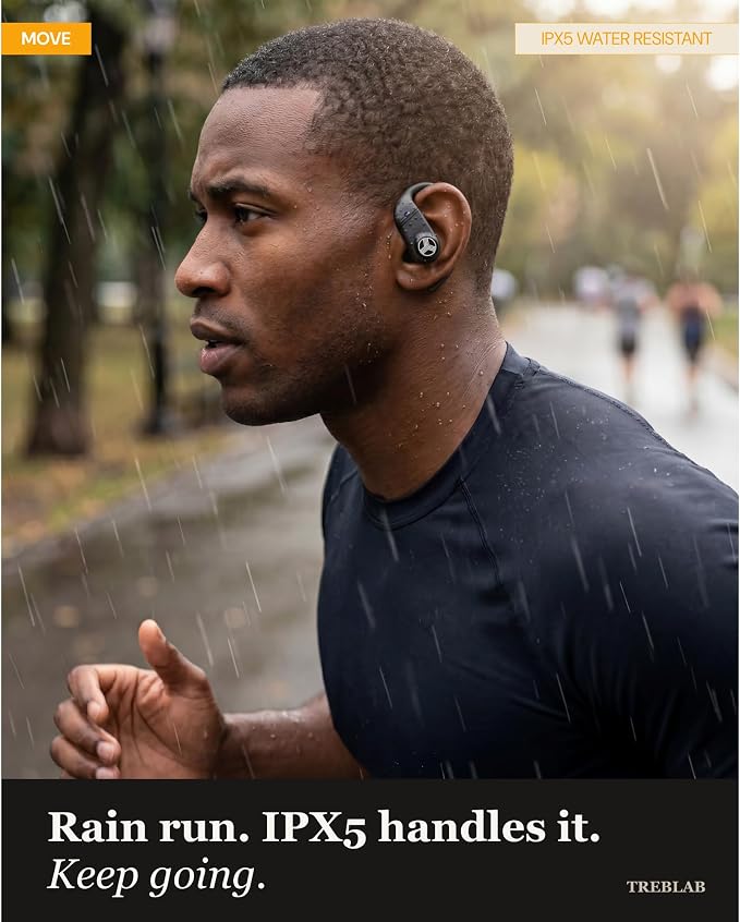 TREBLAB X4 Over the Ear Earbuds Wireless Bluetooth, 11H, IPX5 | Bluetooth Headphones Waterproof IPX5, 2500mAh Powerbank Case, Wireless Charging, Gaming Mode 60ms, ENC Mic, Sport Hook Fit