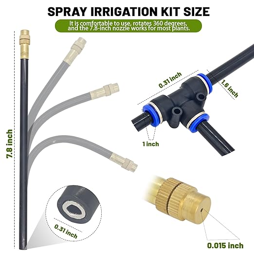 Thiswing 360° Adjustable Drip Irrigation System - 50 FT Automatic Garden Watering System with 16 Nozzles, Raised Bed Sprinkler Irrigation System, Garden Mister for Yard, Lawn, Plants, 5/16" Tubing