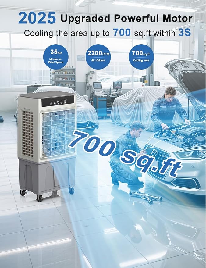 Large Swamp Cooler Air Conditioner, 24H Timer & 8 Gal Water Tank, 100°Oscillation, Portable Cooling Fan for Garage Outdoor, Extra Large