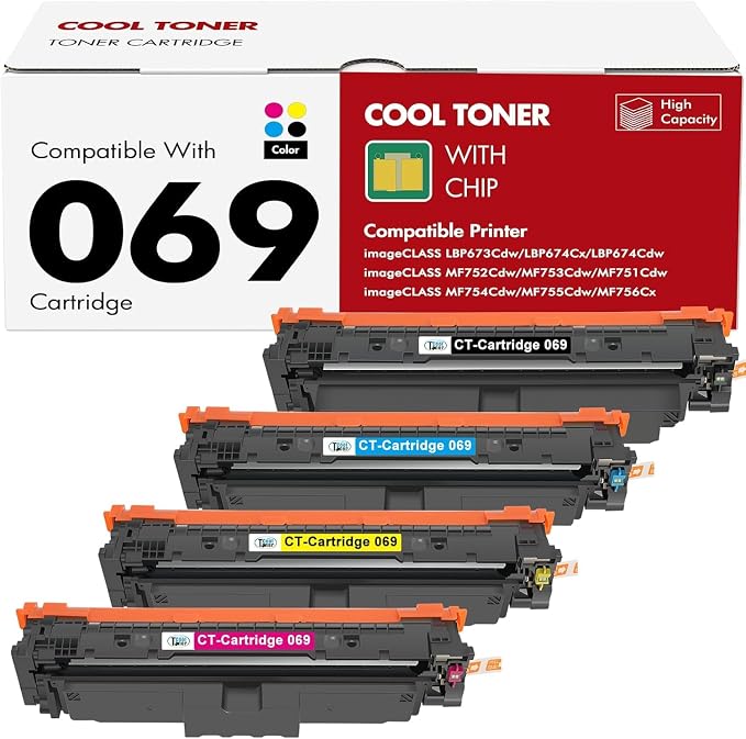 069 Toner Cartridge Set 069H MF753Cdw Compatible for Canon 069 for Canon imageCLASS MF750C LBP674C MF 753Cdw MF751Cdw MF752Cdw LBP674Cdw LBP674Cx LBP673Cdw Series Printer (B/C/Y/M, 4 Pack)