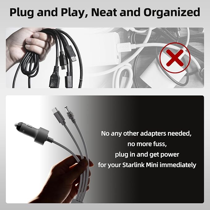Starlink Mini 3 in 1 Power Cable 32.8FT with Booster, 100W+ USB C 12-24V Cigarette Lighter Plug and DC Power Cable Cord for Starlink Mini, Steady 18V Output Plug and Play 10M