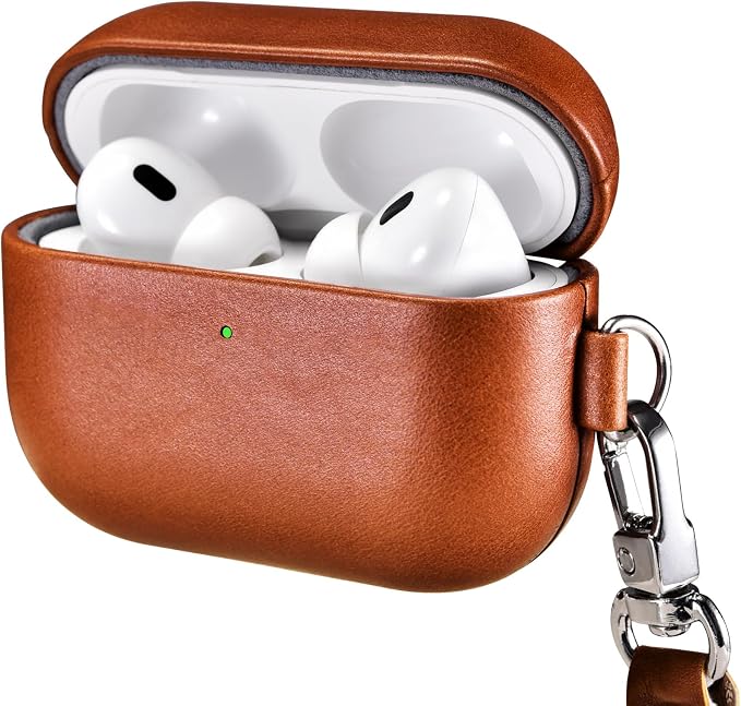 ICARER AirPod Pro 3 Case with Strap, 100% Geniune Leather Case, Handmade Top Grade Vintage Cover, Shockproof Protective Wireless Charging Cover, Compatible with AirPod Pro 3 2025 Model (Brown)