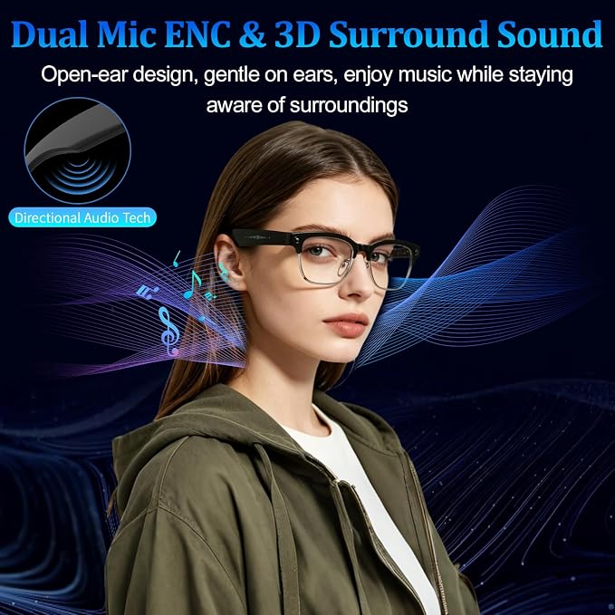 AI Smart Glasses with 8MP Camera, 1080P Video Recording & HD Photos, Bluetooth Audio, Voice Assistant, Real-Time Translation, Noise Cancelling Calls & Music, Photochromic Lenses