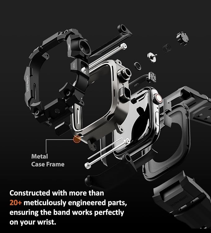 ULTIMAL Rugged Case with Band for Apple Watch 44mm,Compatible with Apple Watch Series SE 3/SE 2/SE Generation/6/5/4, Military Grade Shockproof Bumper Cover for iWatch Tactical Band Men (Black, 44mm)