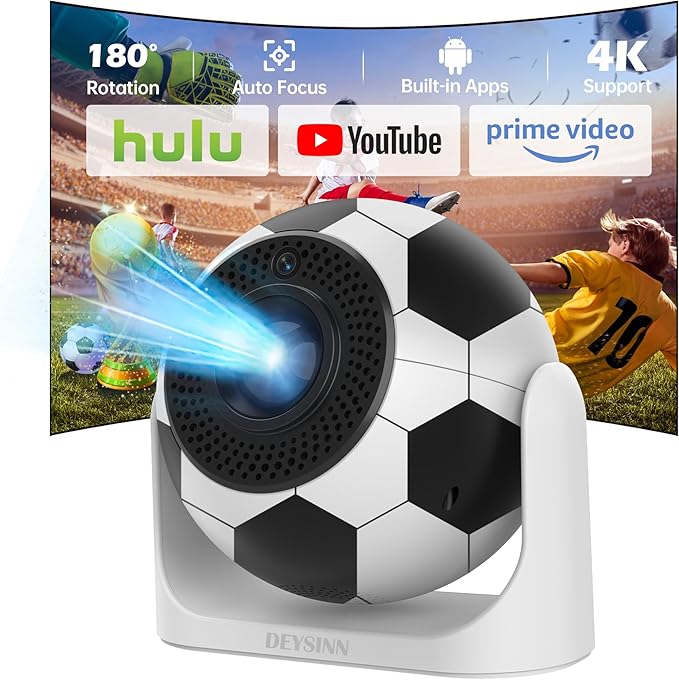Mini Projector with WiFi & Bluetooth, 1080P 4K Support Smart Projector Portable 180° Rotatable Auto Focus & Keystone Voice Remote Control, Football Movie Home Theater Outdoor Bedroom Use