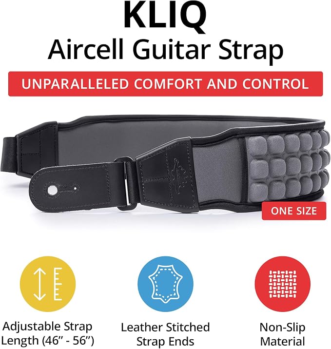 KLIQ AirCell Guitar Strap for Bass & Electric Guitar with 3" Wide Neoprene Pad and Adjustable Length