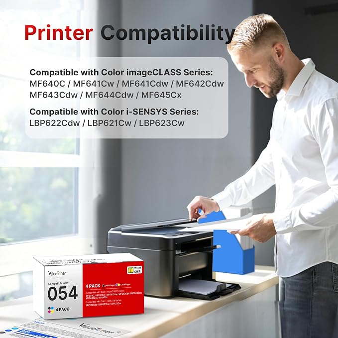 Compatible Canon 054 Toner Cartridge Set 4 Pack Replacement for Canon MF642cdw Toner Cartridges, Work for Color ImageCLASS MF642cdw MF644cdw MF641CW LBP622Cdw (4 Pack with Canon Cartridge 054)