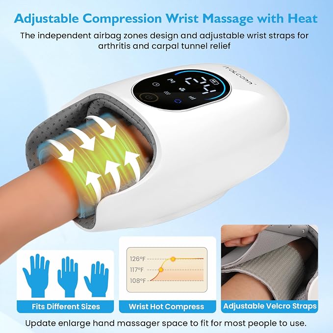 Hand Massager with Heat and Compression and Cooling, Electric Hand Massager for Arthritis and Carpal Tunnel Relief, Cordless Wrist Palm Finger Hand Massage, Fathers Day Dad Gifts for Men